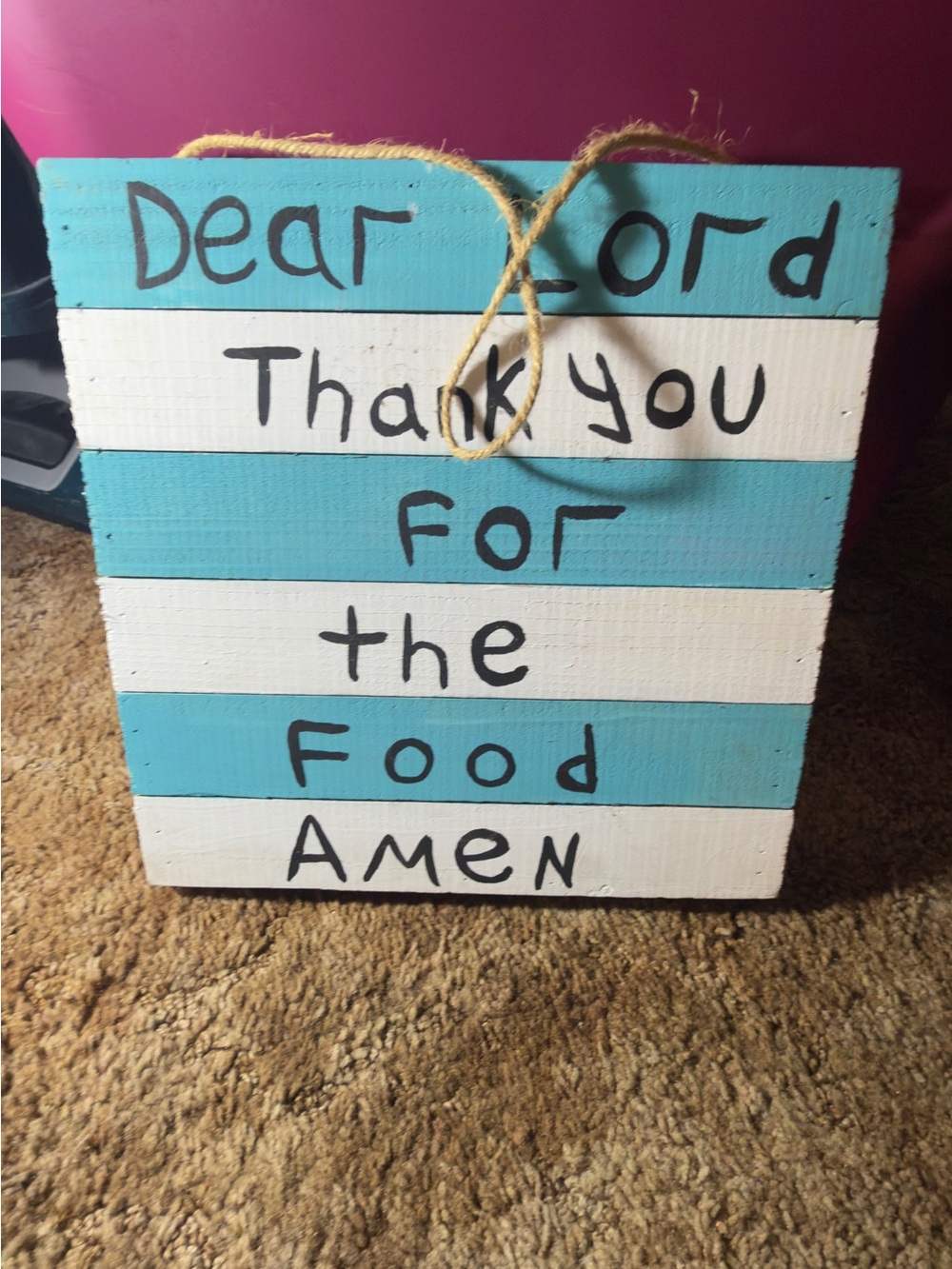Striped Wood Wall Sign "Dear Lord Thank You For The Food Amen" - Blue & White - Picture 1 of 3